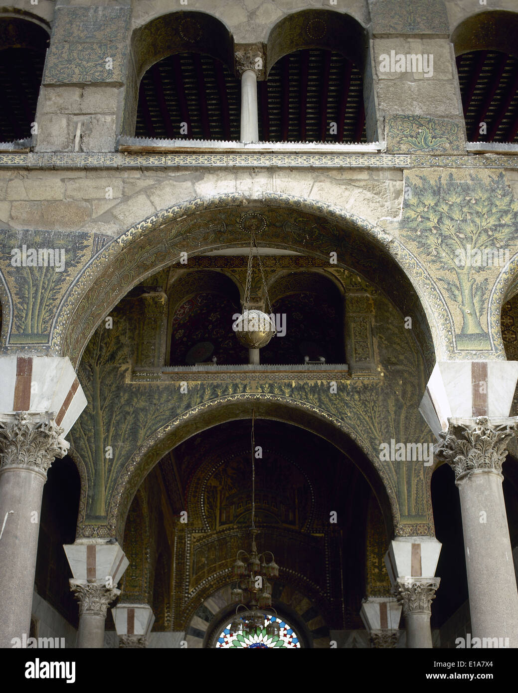 Syrien. Damaskus. Umayyaden-Moschee oder große Moschee von Damaskus. Erbaut im frühen 8. Jahrhundert. Hof. Stockfoto