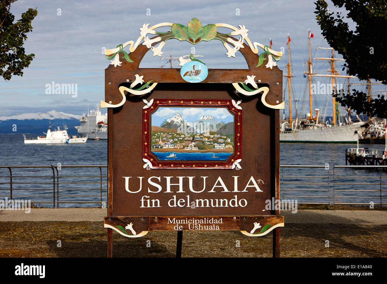 Ushuaia fin del Mundo Ende des Zeichens Welt Argentinien Stockfoto