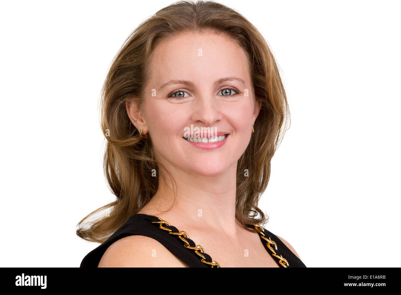 Porträt von wirklich, freundlich lächelnden Geschäftsfrau auf der Suche die Augen Stockfoto