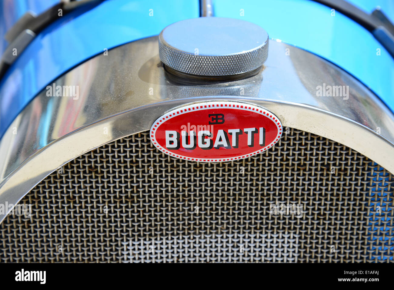 Klassische Buggatti-Auto-Logo, Malta Classic Car Museum, Qawra (Il-Qawra), St. Pauls Bay, Northern District, Republik Malta Stockfoto