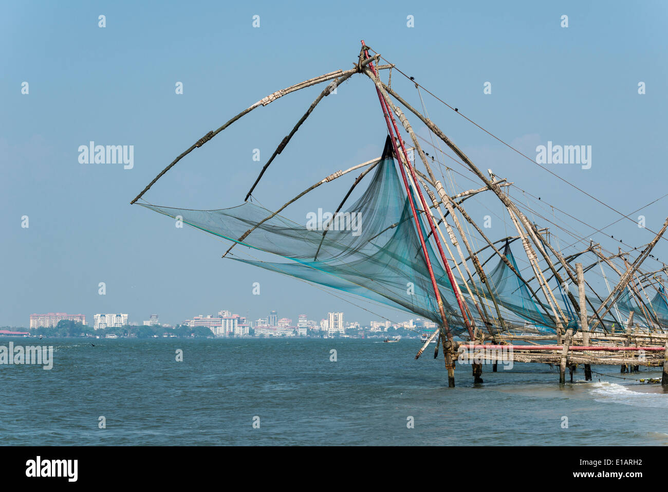 Cheena Vala oder Chinese Fishing nets, Fort Kochi, Kochi, Kerala, Indien Stockfoto