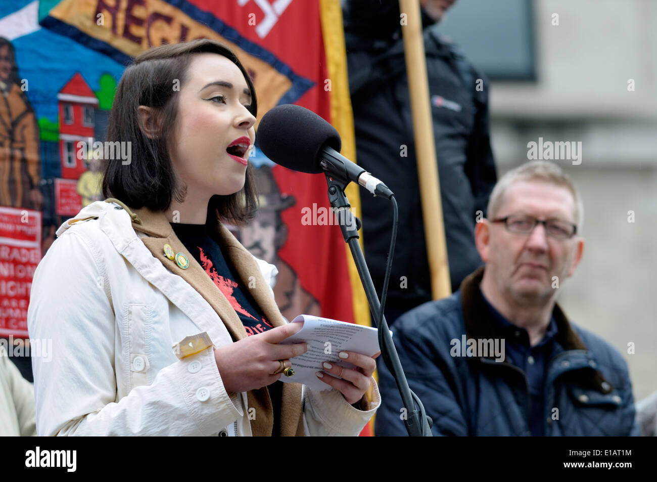 Lucille Harvey anlässlich der Maikundgebung auf dem Trafalgar Square, 2014 Stockfoto