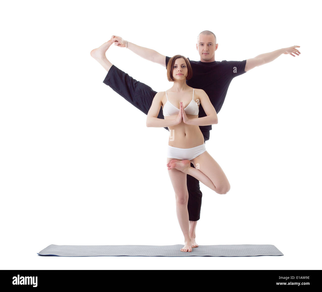 Attraktive Europäer praktizieren Yoga in die Kamera Stockfoto