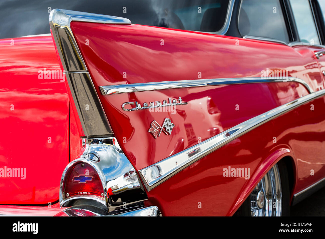 1957 Chevrolet Bel Air. Chevy selektiven Fokus. Classic American Auto Stockfoto