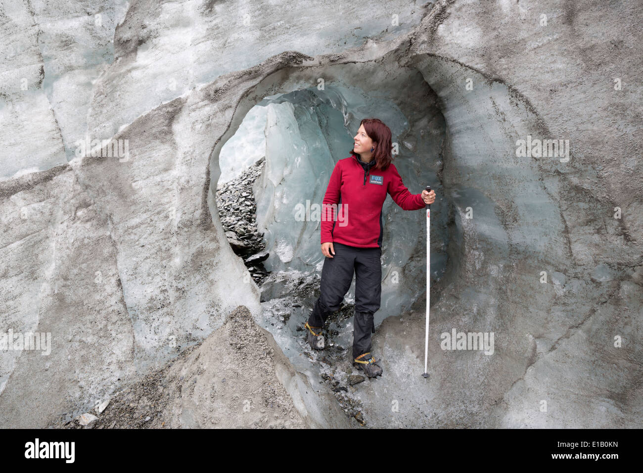 Gletscher-Tunnel, Fox Glacier, West Coast, Südinsel, Neuseeland, Südpazifik Stockfoto