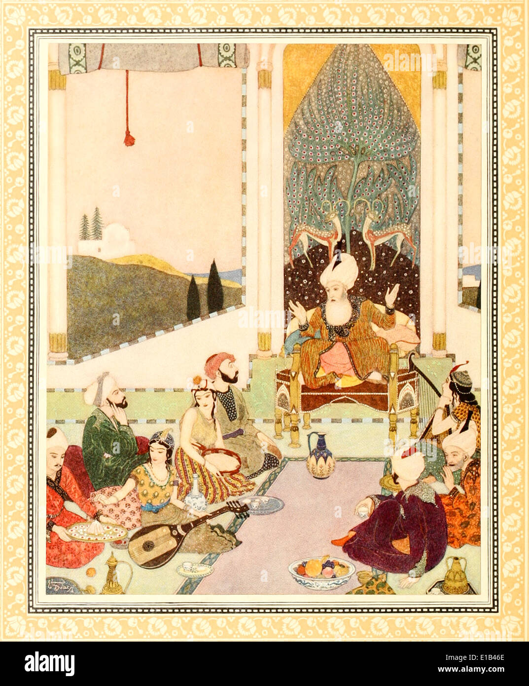Edmund Dulac (1882-1953) Illustration aus "Sinbad der Seemann & andere Geschichten aus Tausendundeinernacht". Sinbad unterhält Stockfoto