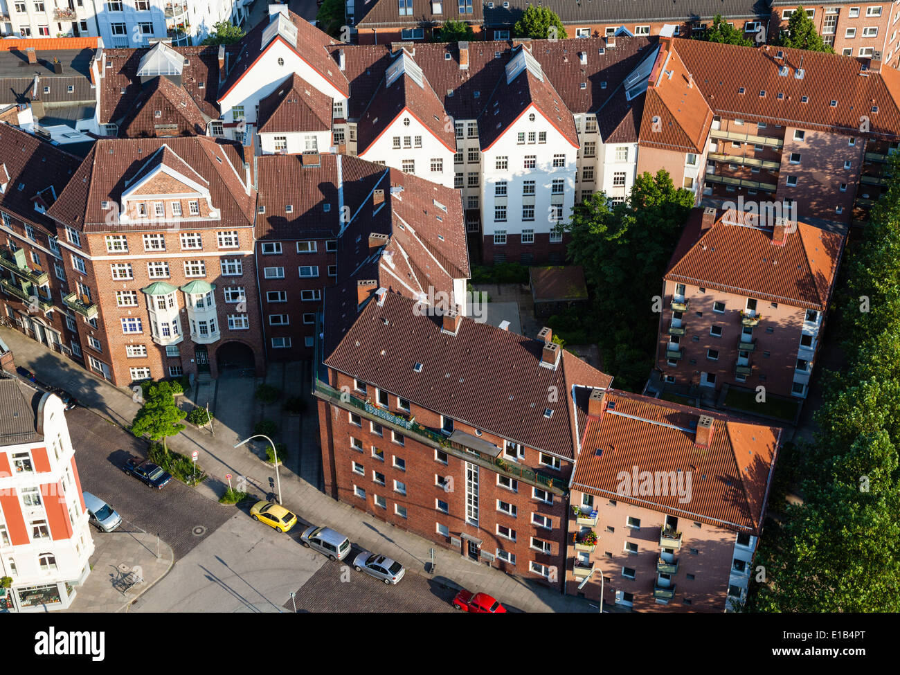 Erhöhte Ansicht eines Wohnviertels in Hamburg, Deutschland Stockfoto