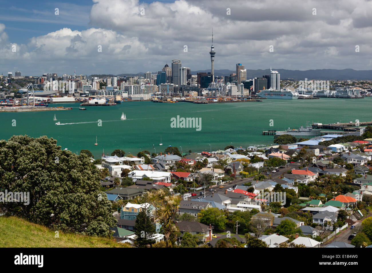 Blick vom Mount Victoria in Devonport auf Auckland Stockfoto