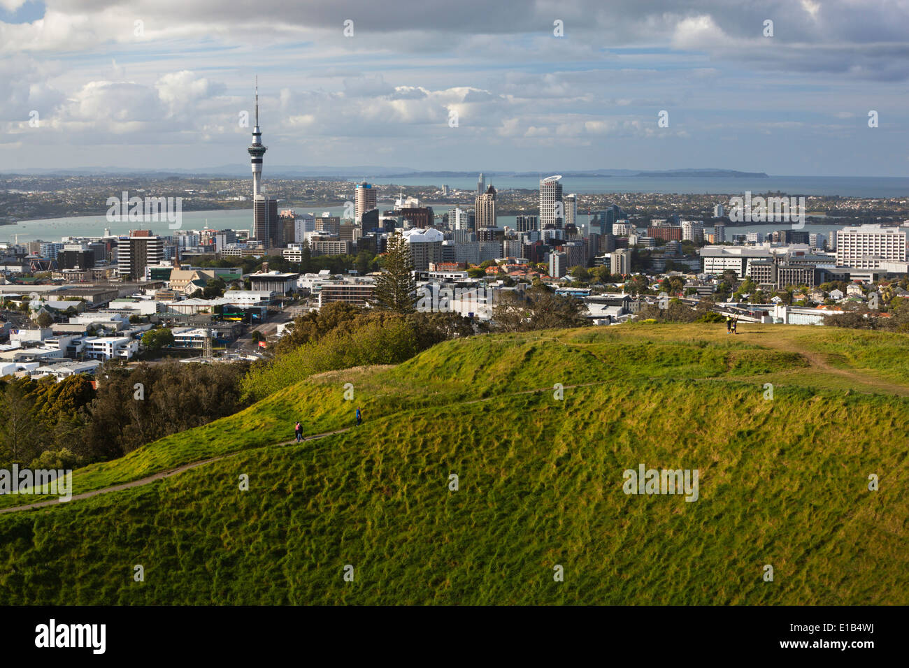 Blick auf Auckland und Sky Tower vom Mount Eden Stockfoto