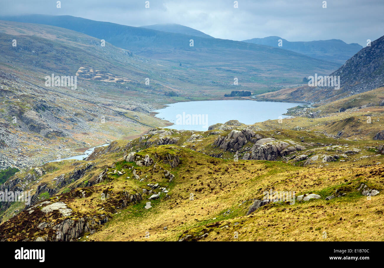 Llyn Ogwen See Snowdonia Nationalpark Gwynedd North Wales UK, späten Frühjahr. Stockfoto