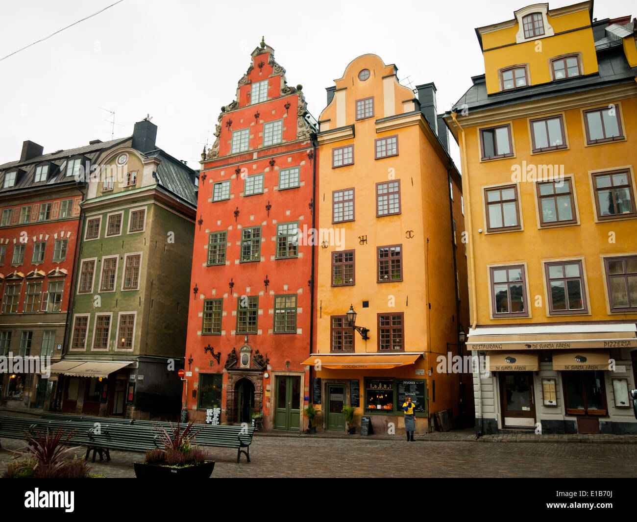 Ein Blick auf Stortorget (das große Quadrat), einem öffentlichen Platz in Gamla Stan, die Altstadt mitten in Stockholm, Schweden. Stockfoto