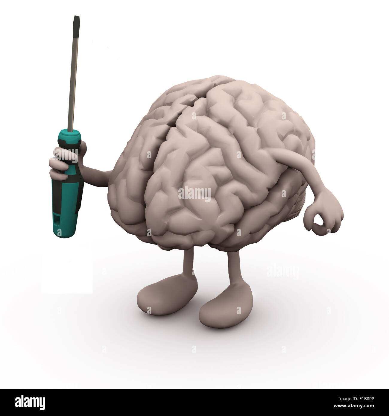 menschlichen Gehirns mit Armen und Beinen und Schraubendreher auf Hand, 3d illustration Stockfoto