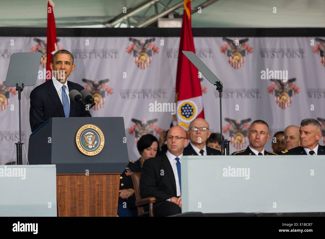 US Präsident Barack Obama gibt die Eröffnungsrede bei Abschlussfeiern an der US Military Academy 28. Mai 2014 in West Point, New York. Stockfoto