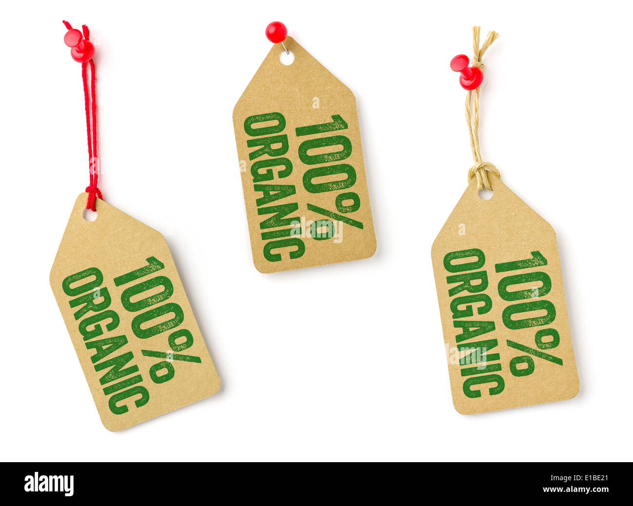 Sammlung von Tags mit dem Text 100 % Organic Stockfoto