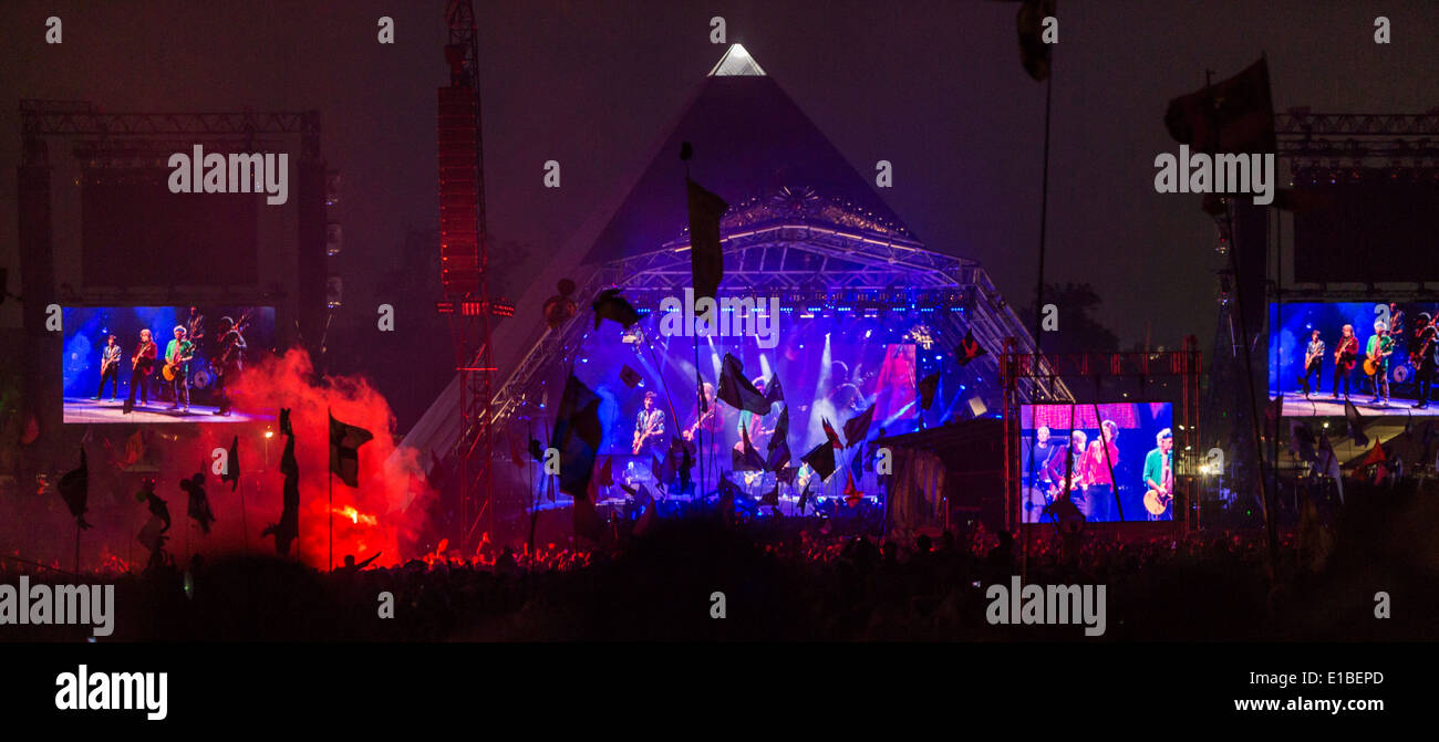 Glastonbury Festival 2013, Rolling Stones Leistung, Samstag Pyramide Bühne, Stockfoto