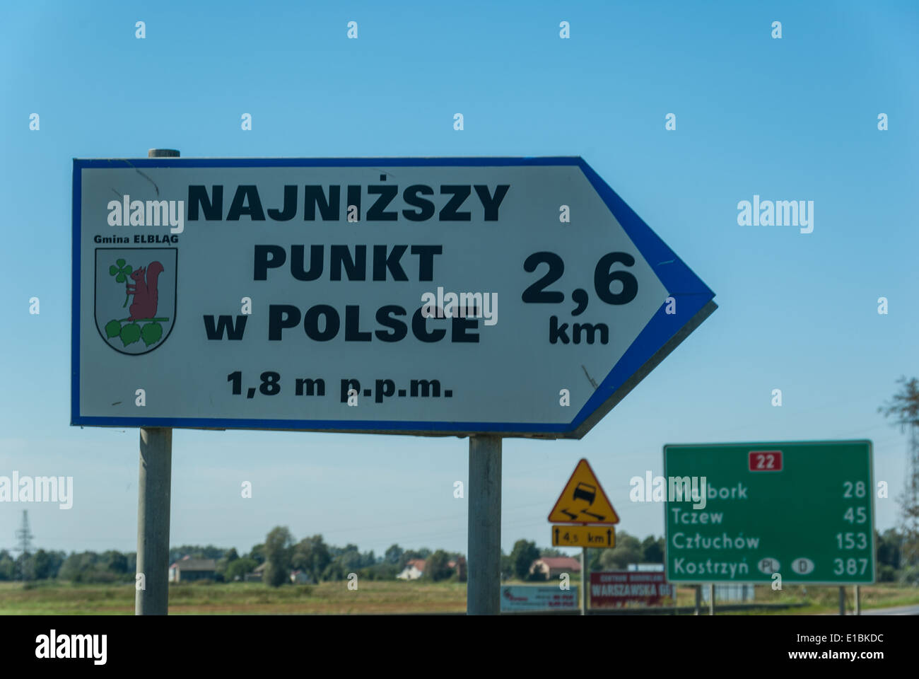 "Der tiefste Punkt in Polen - 1,8 m unter dem Meeresspiegel" Raczki Elbląskie, Nothern Polen Stockfoto