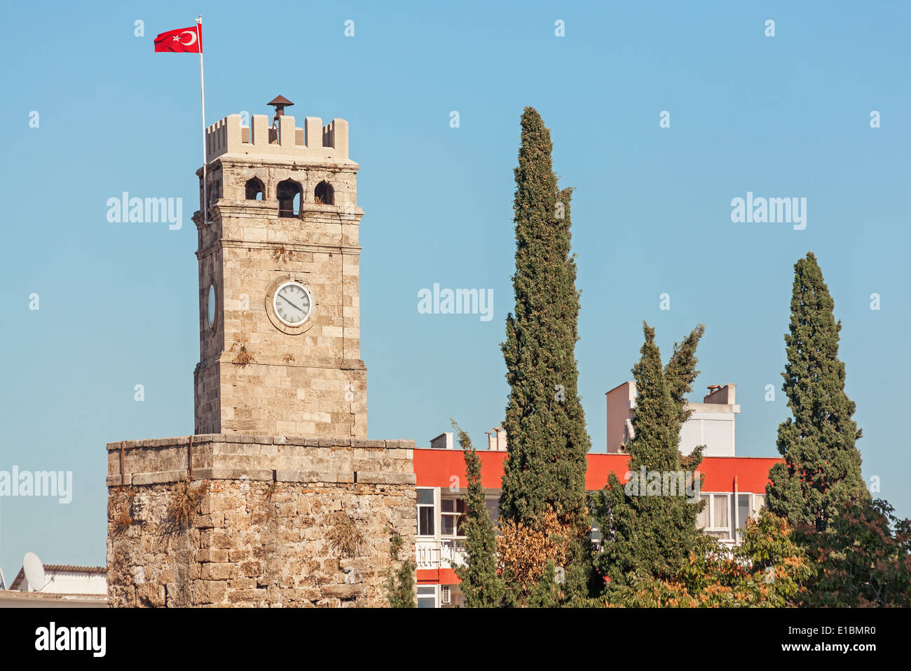 Aincient Uhrturm Saat Kulesi. Antalya, Türkei. Stockfoto