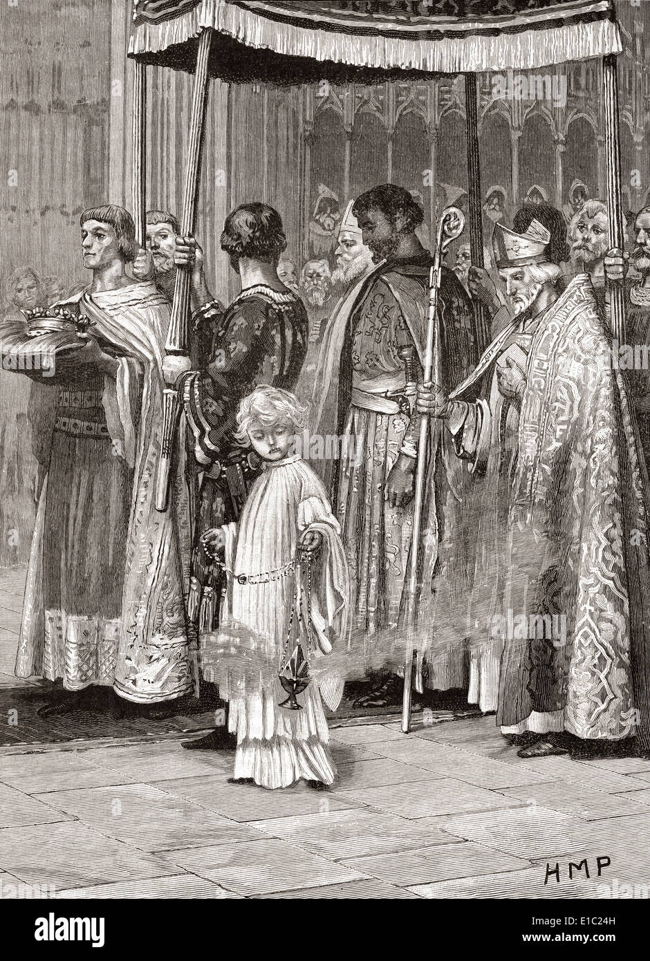 Krönung von König Richard i. im Jahre 1189 in der Westminster Abbey, London, England. Stockfoto
