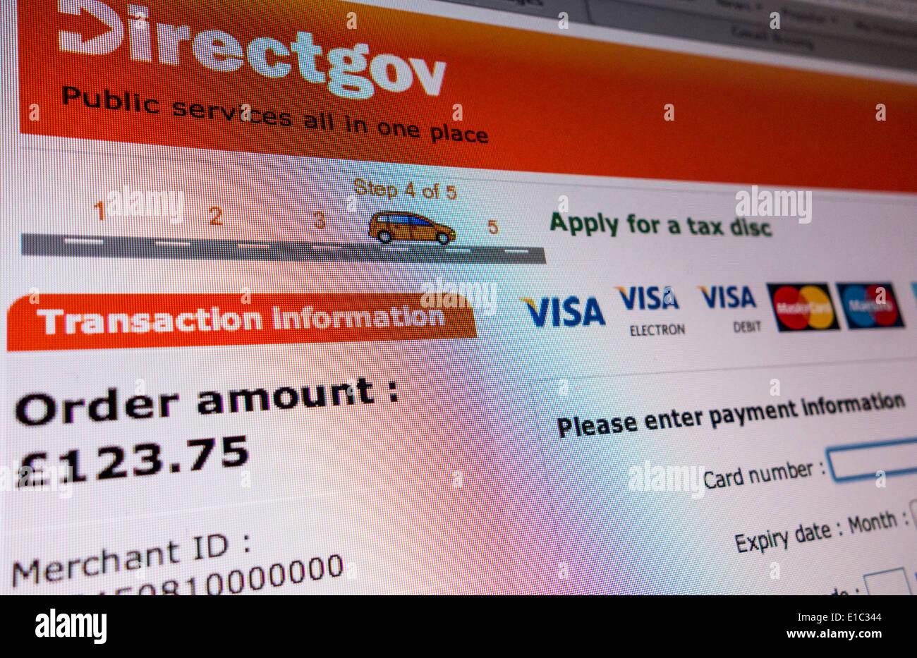 Screeshot Directgov Website für Steuer-CD Fahrzeuganwendungen, UK Stockfoto