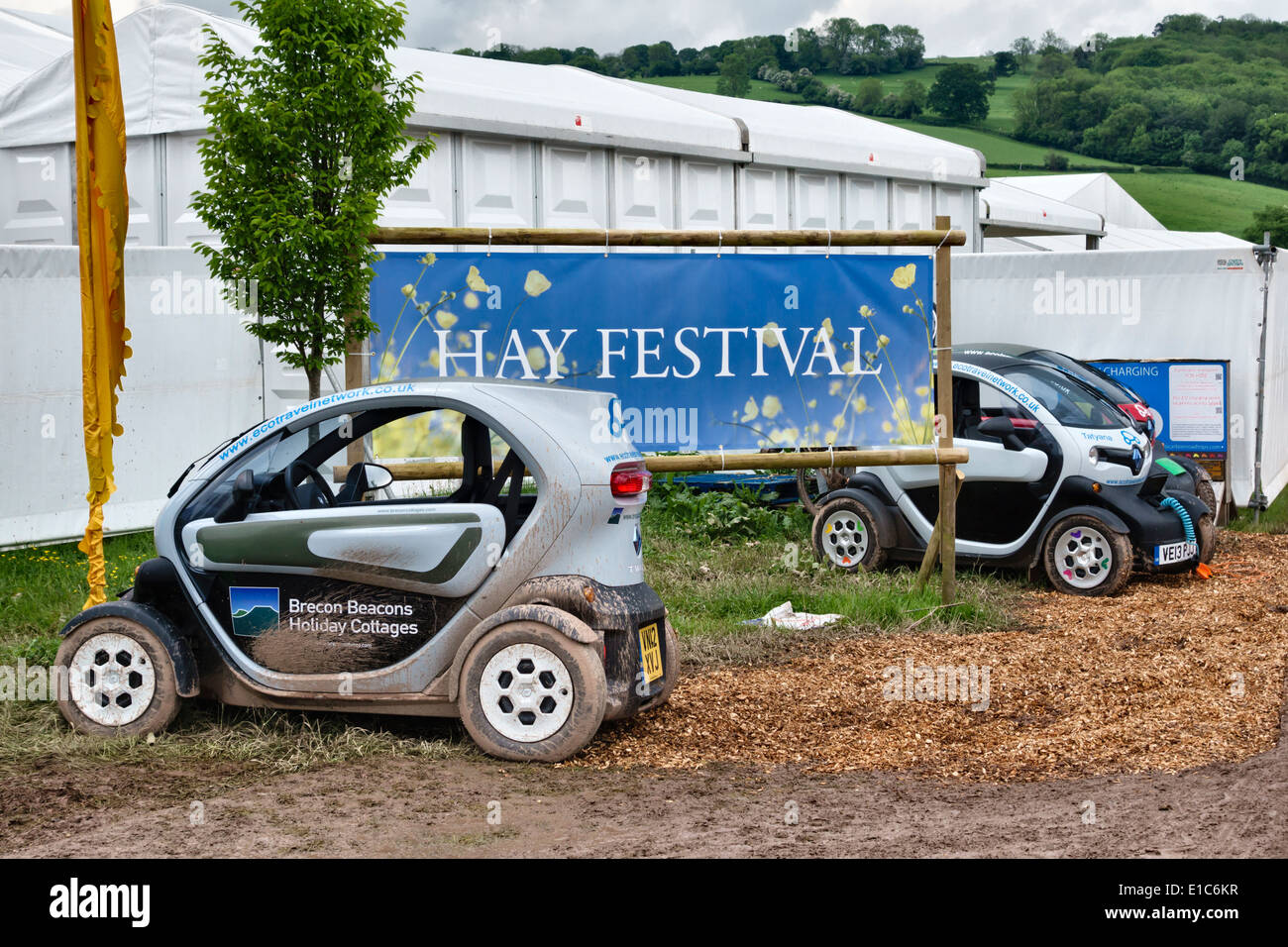 Renault Twizy Elektro-Autos gemietet durch Eco Travel Network auf der 2014 Hay Festival of Literature Stockfoto