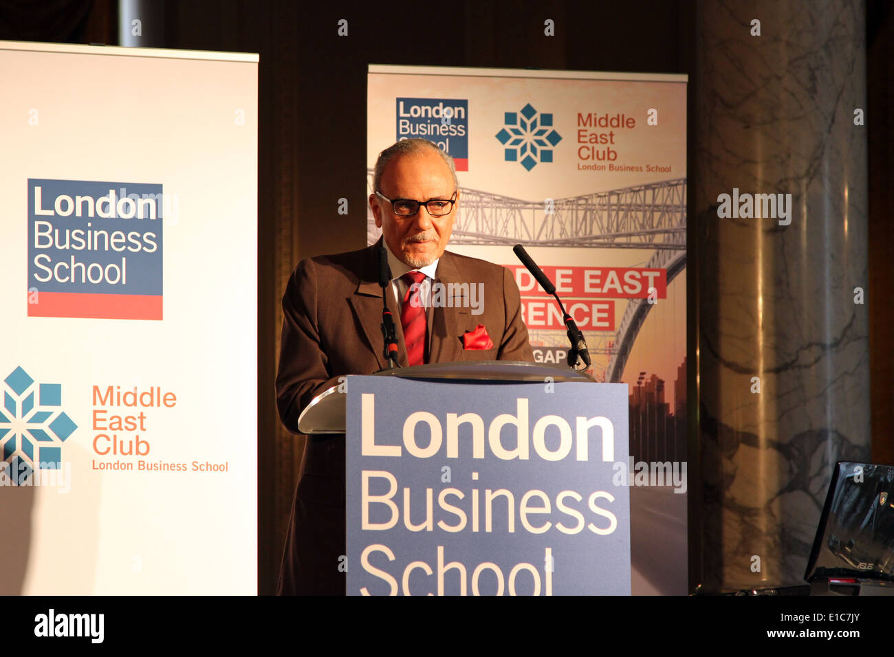 Saudi Arabische Prinz Turki al Faisal hält eine Rede an der London Business School 12. Nahost-Konferenz. Stockfoto