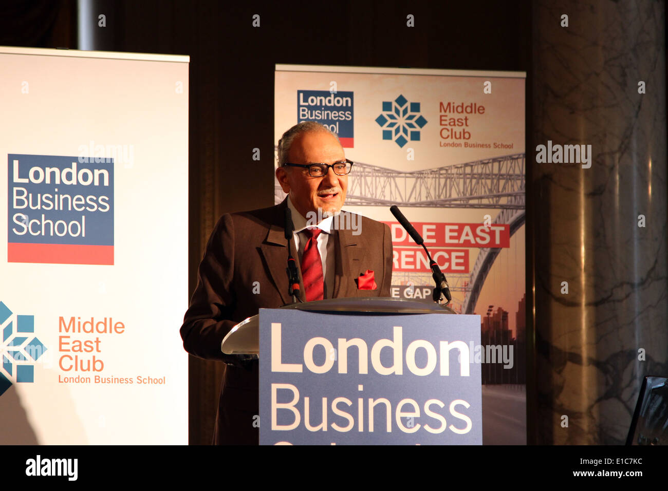Saudi Arabische Prinz Turki al Faisal hält eine Rede an der London Business School 12. Nahost-Konferenz. Stockfoto
