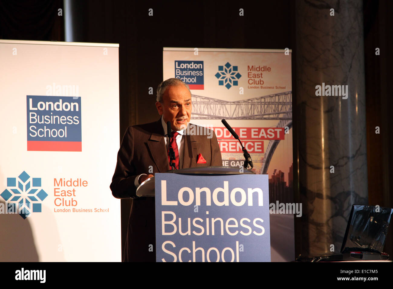 Saudi Arabische Prinz Turki al Faisal hält eine Rede an der London Business School 12. Nahost-Konferenz. Stockfoto