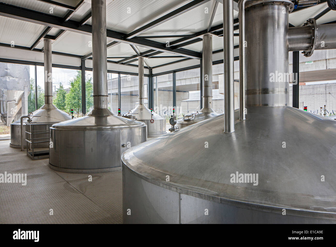 Wasserkocher bei Brouwerij Boon, belgische Brauerei in Lembeek in der Nähe von Brüssel, Produzent von Geuze und Kriek Bier zu brauen Stockfoto