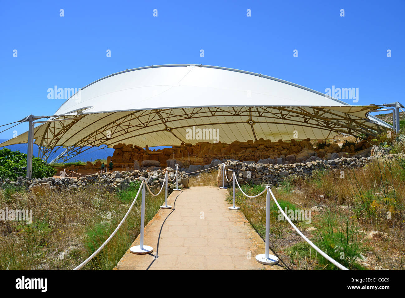 Mnajdra Tempel, Ħaġar Qim & Mnajdra archäologischer Park, Qrendi, südöstlichen Viertel, Malta Xlokk Region, Republik Malta Stockfoto