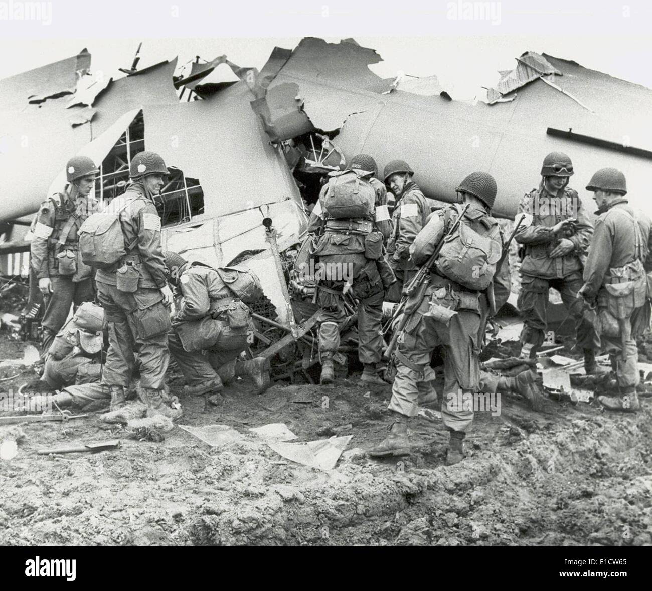 Wrack eines Alliierten Gleitschirm, der Männer und Waffen hinter den deutschen Linien in den Niederlanden durchgeführt. Operation Market Garden Stockfoto