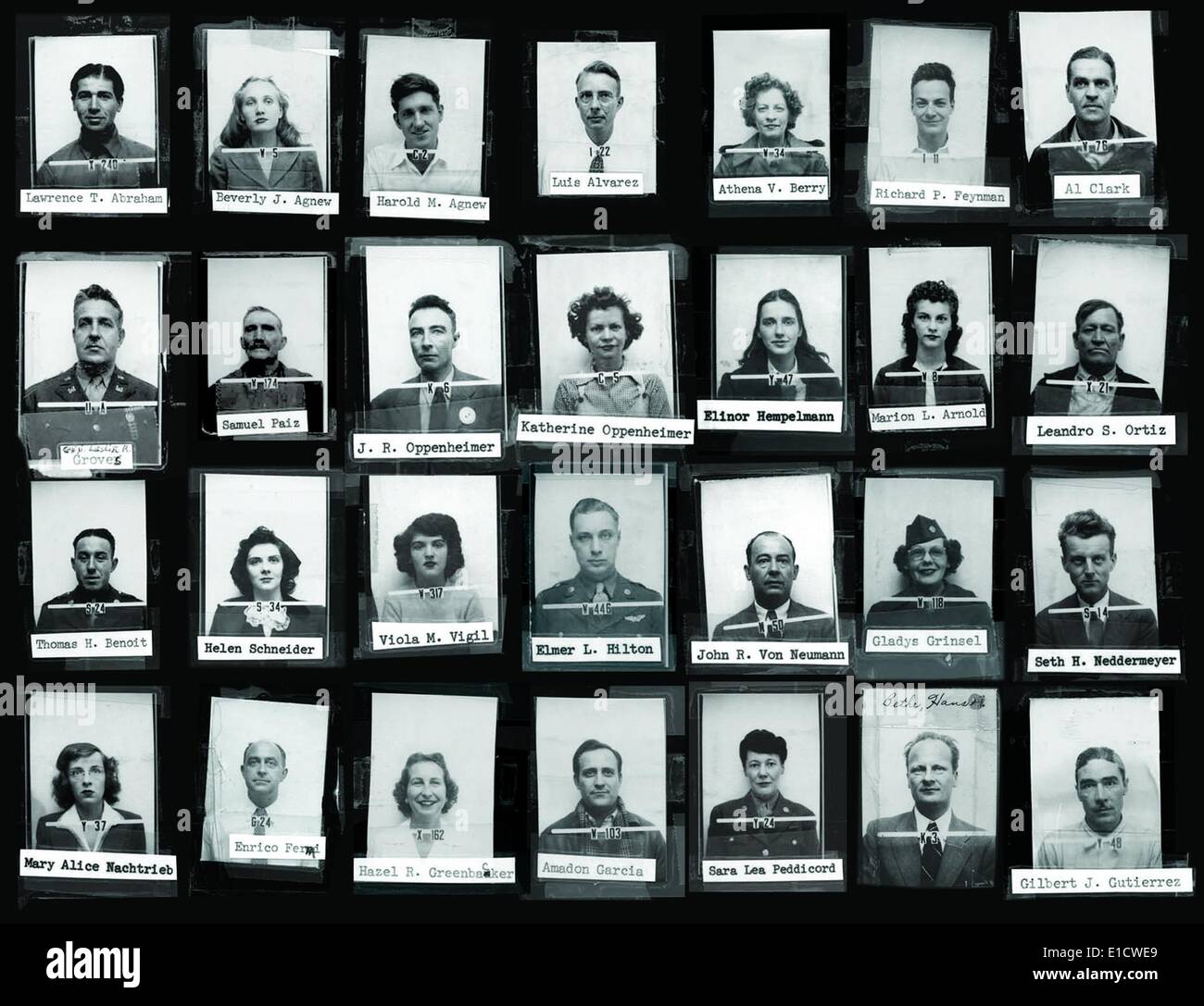 Montage des Personals der Manhattan-Projekt in Los Alamos während des 2. Weltkrieges. Dazu gehören Lius Alvarez, Richard Feynman, Leslie Stockfoto