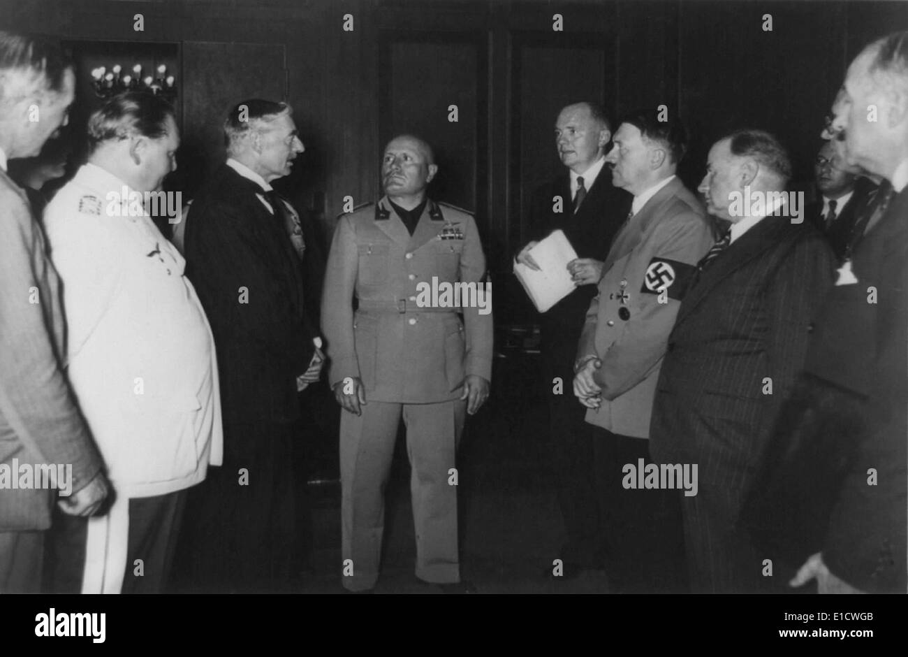 Konferenz in München. 29. September 1938. Göring, Chamberlain, Mussolini, Hitler, Daladier und andere vereinbart, erlaubt Nazi-Deutschland Stockfoto