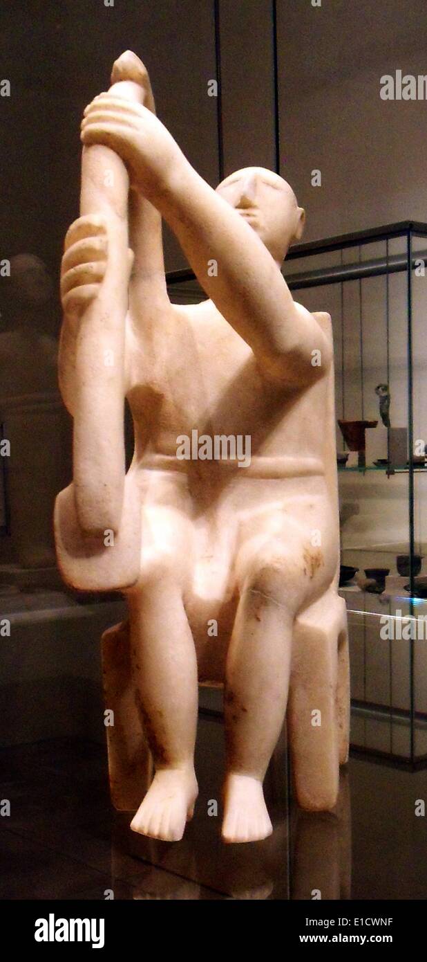 Marmor sitzend Harfe-Spieler.  Kykladen, späten frühen Cycladic 1 - Frühe Cycladic II, ca, 2800-2700 v. Chr.. Stockfoto