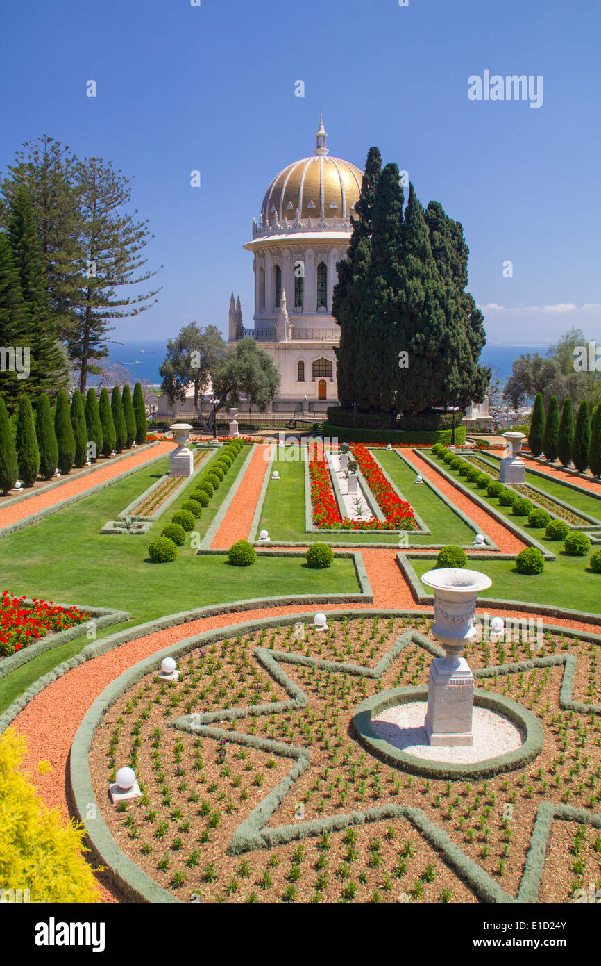 Bahá ' í-Tempel in Haifa, das Grab des Bab, eine der zentralen Figuren des Bahá ' í Glaubens. Stockfoto