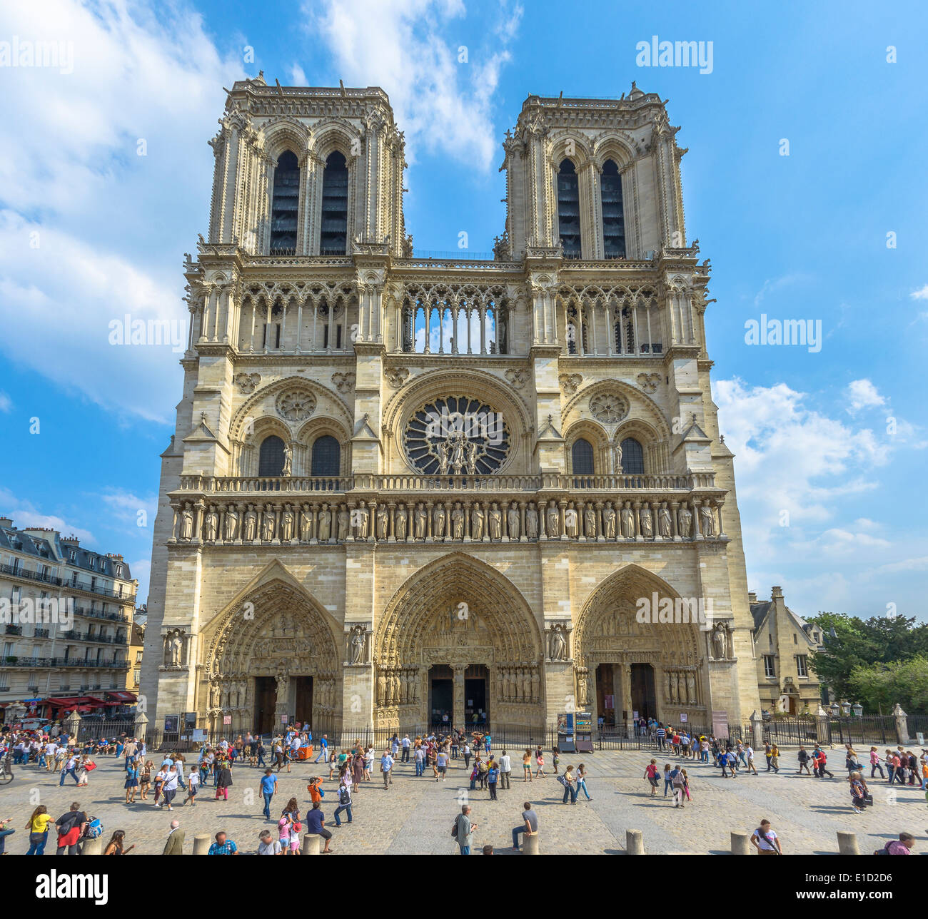 Kathedrale Notre Dame in Paris an einem sonnigen Sommertag Stockfoto