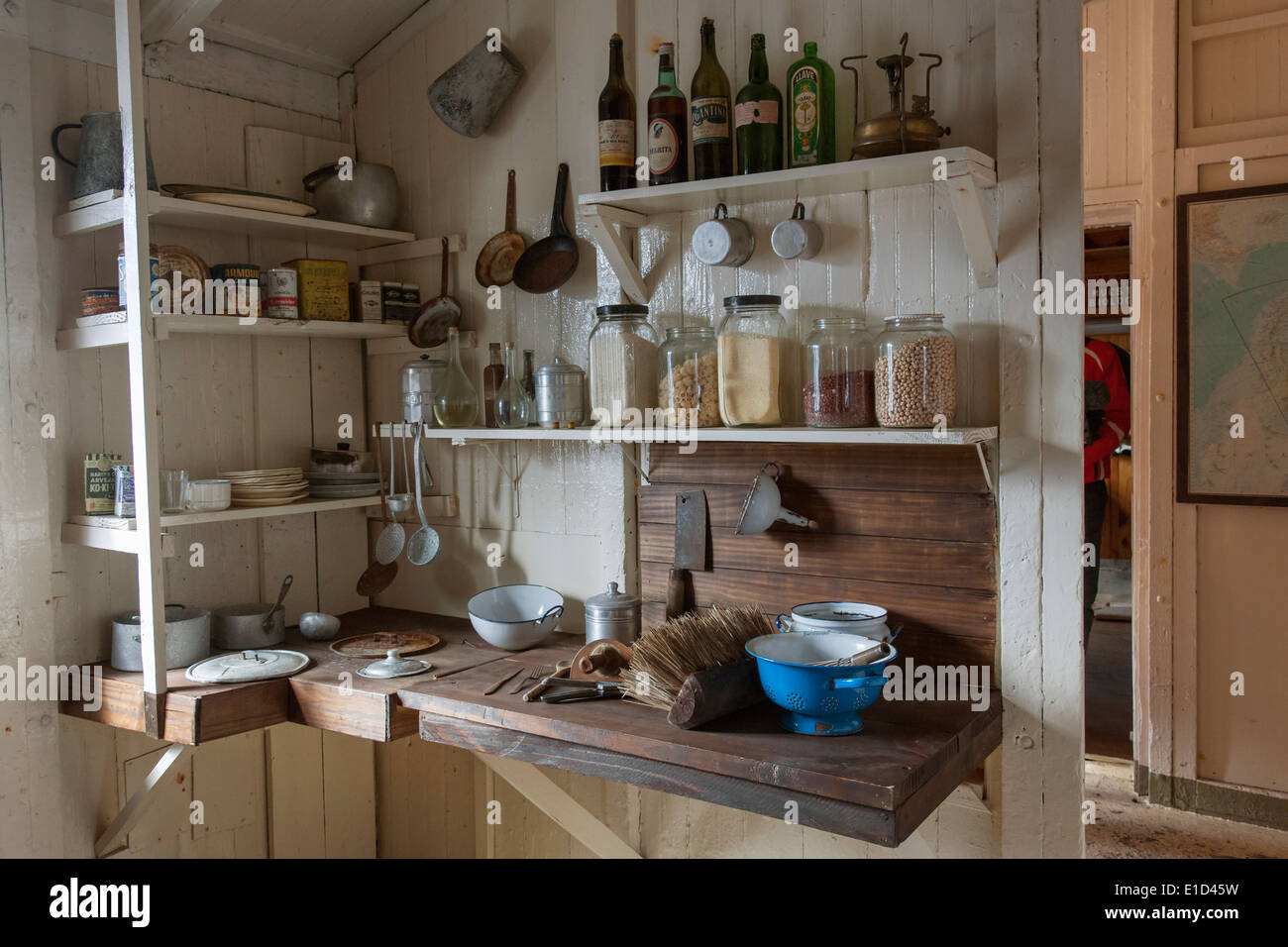 Die Küchenecke der wissenschaftliche Forschungsstation im Camp Livingston auf die Süd-Shetland-Inseln. Stockfoto