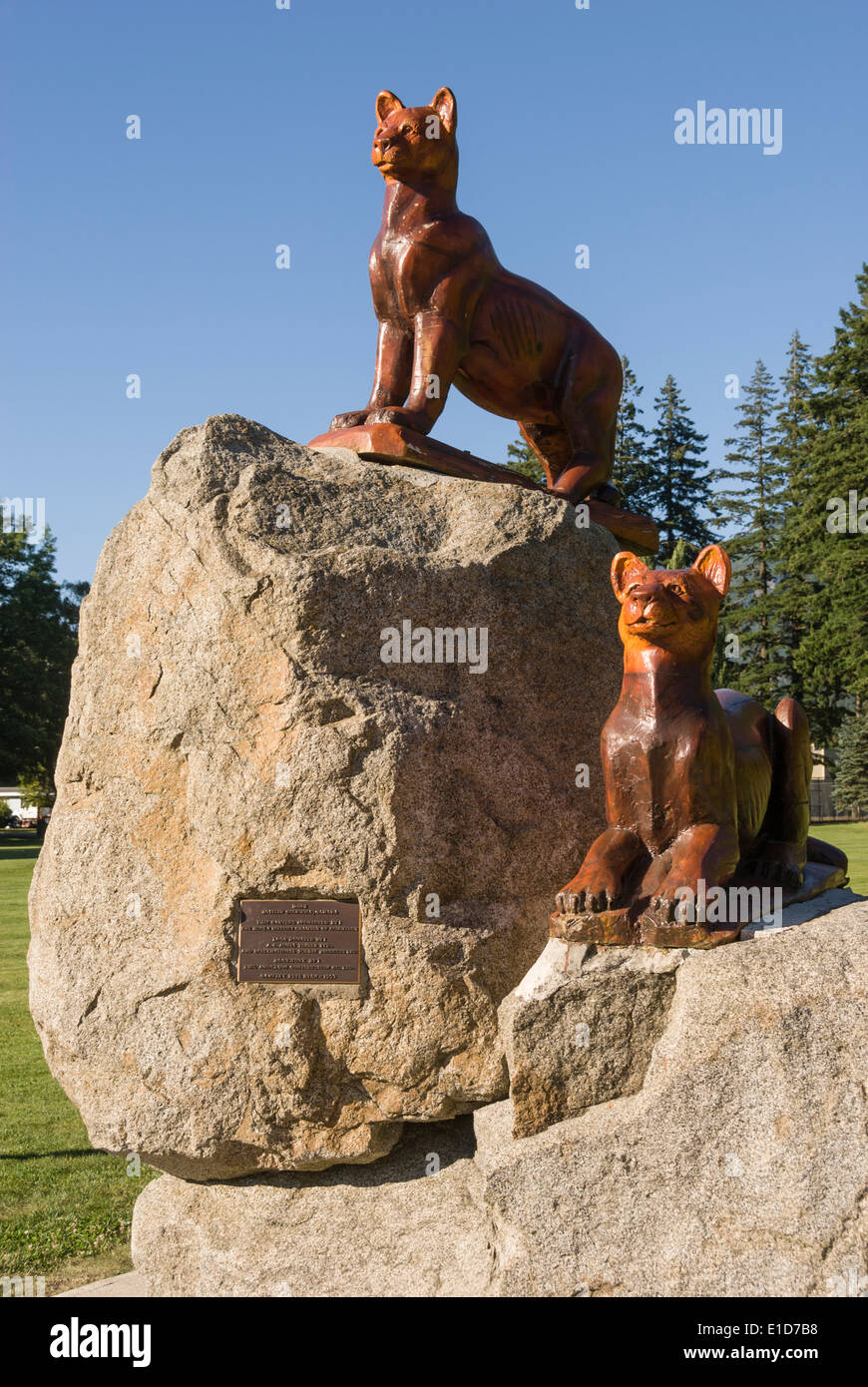 Elk203-1481v Kanada, British Columbia, Hoffnung, Kettensäge Statue von Berglöwen Stockfoto