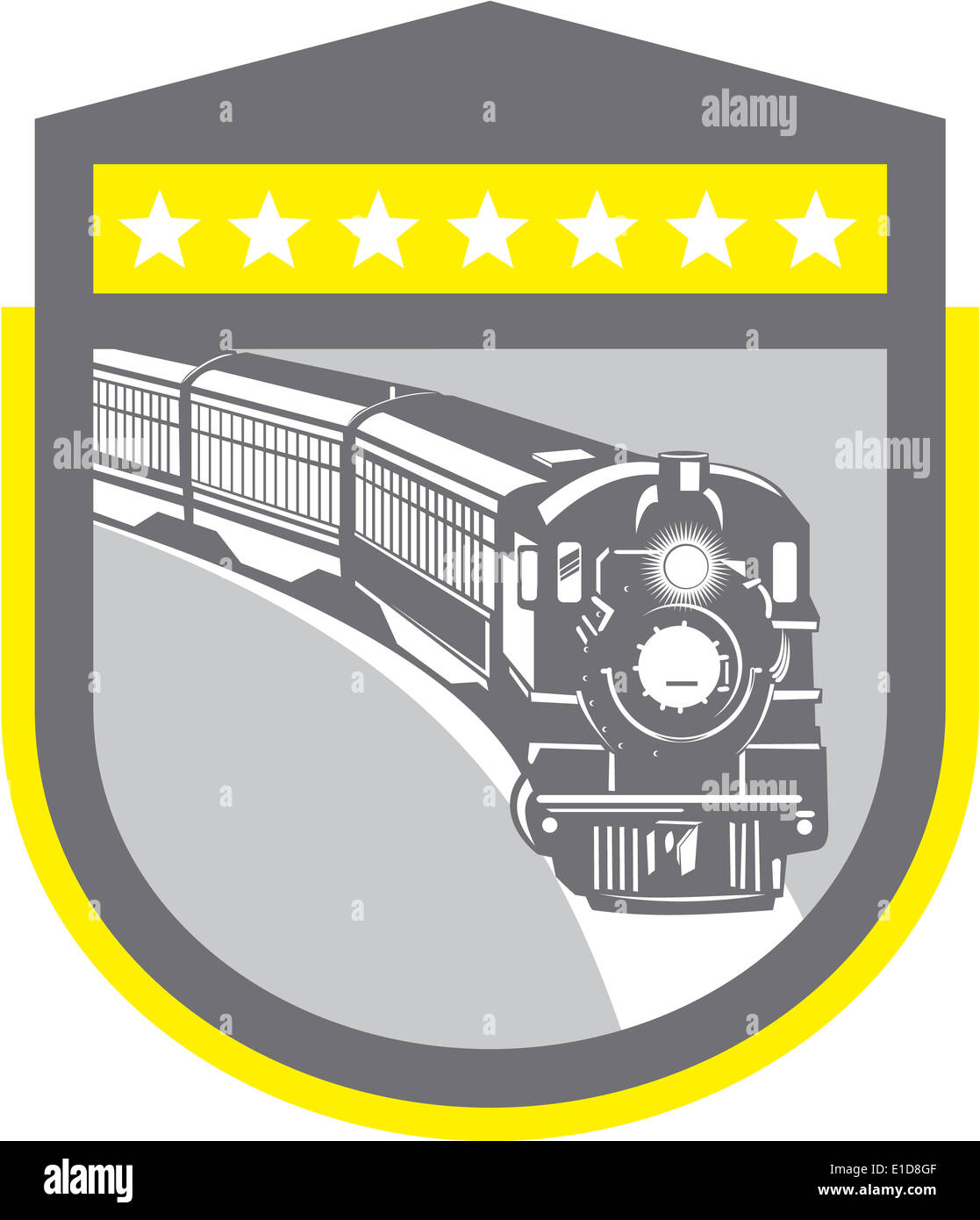 Illustration einer Dampflok Lokomotive angesehen von vorne innen Schild Wappen auf isolierte Hintergrund getan im retro-Stil festgelegt. Stockfoto