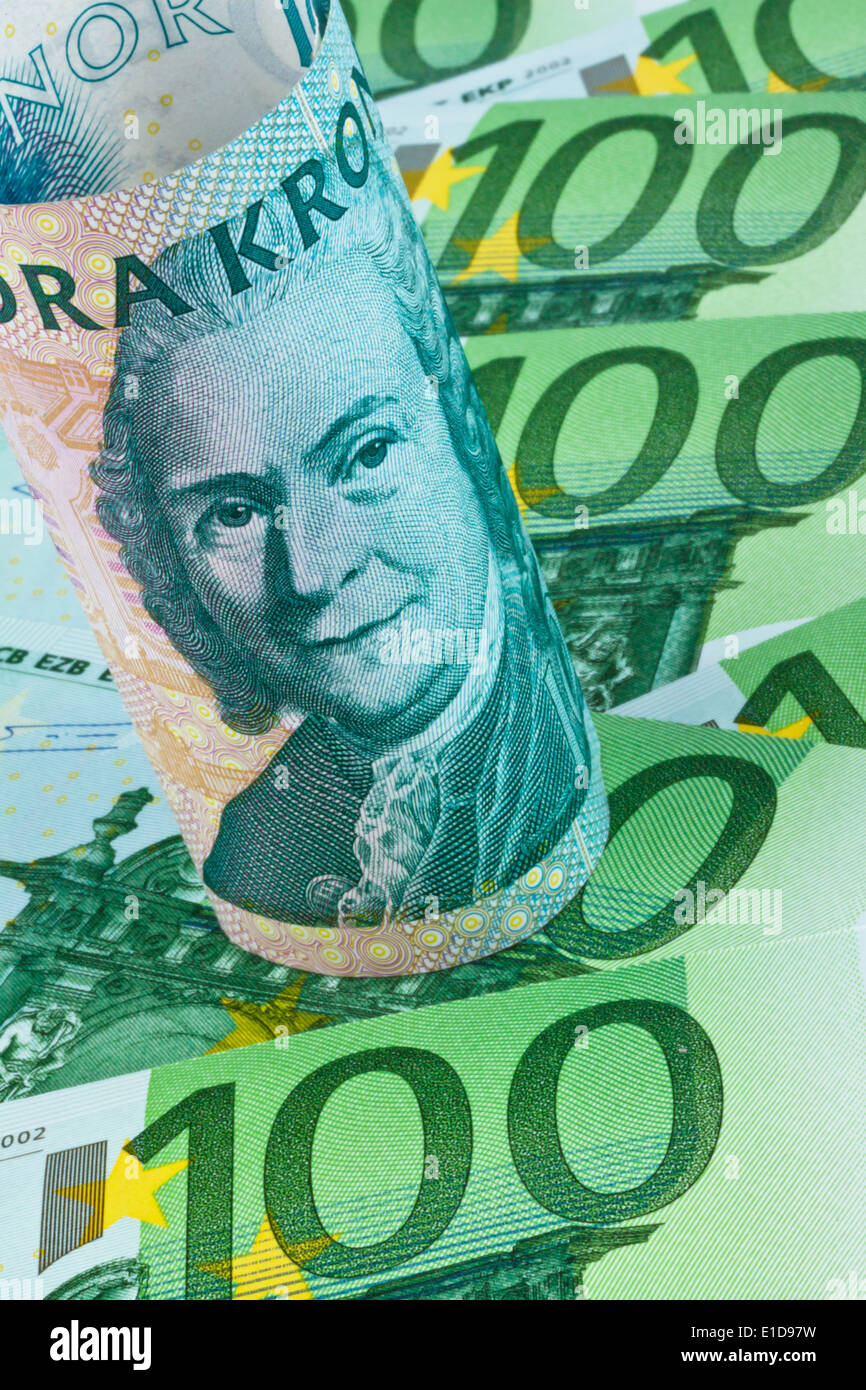 Schwedische Krone, die Währung von Schweden. Europäischen und Euro-Banknoten Stockfoto