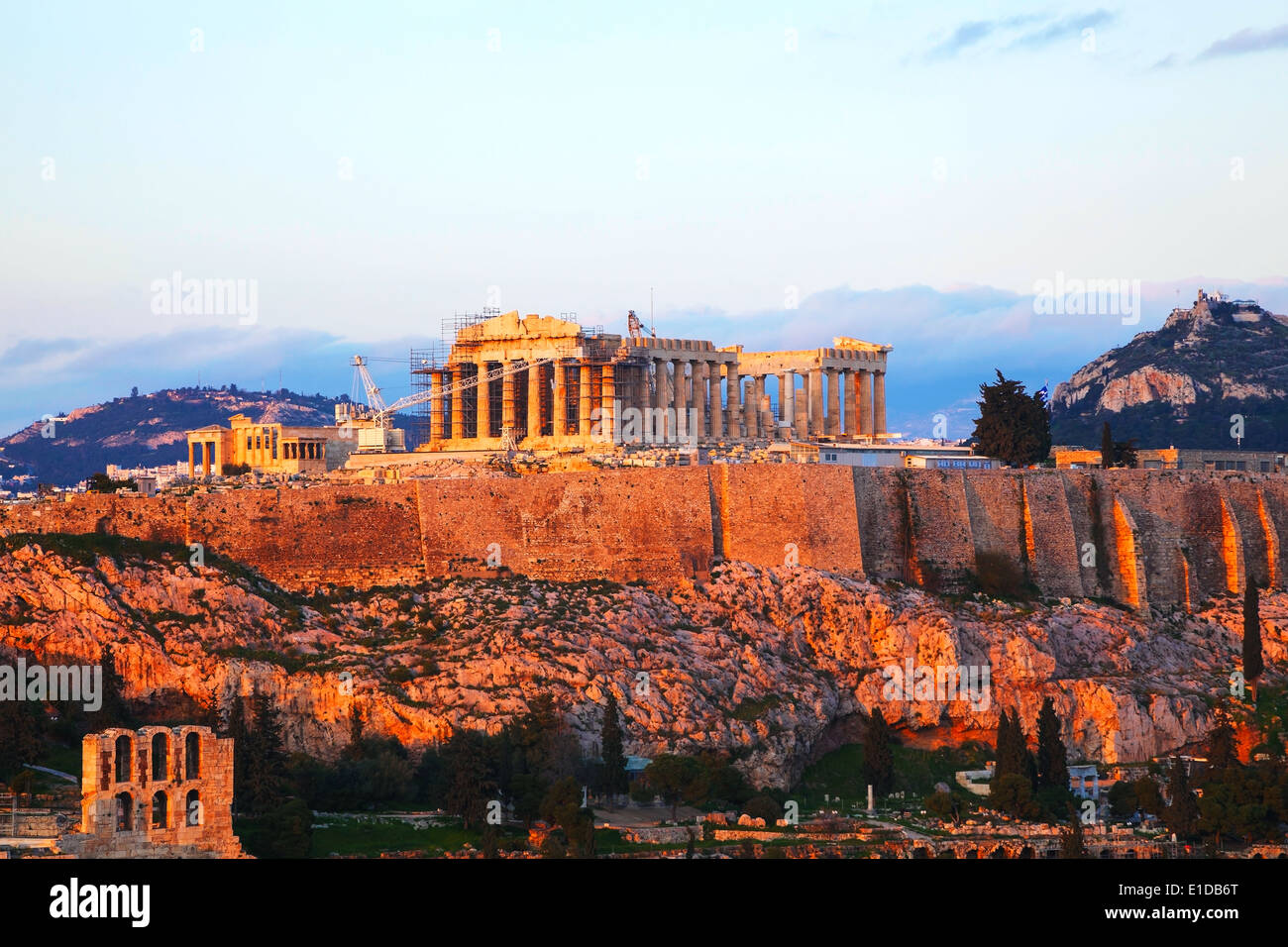 Akropolis in Athen, Griechenland abends vor dem Sonnenuntergang Stockfoto