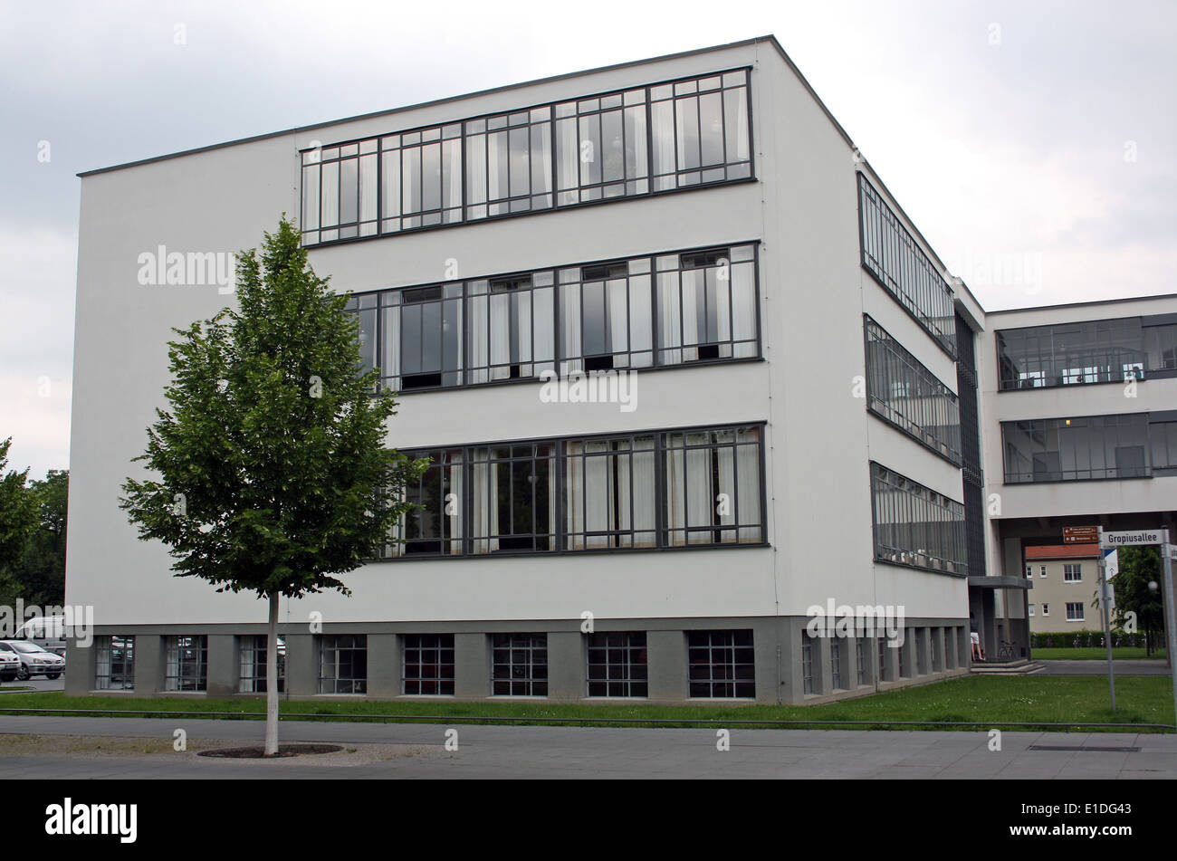 Die renovierte Bauhaus in Dessau Deutschland, einer der großen Definition Bauten der frühen Moderne in Architektur, Architekt Walter Gropius Stockfoto