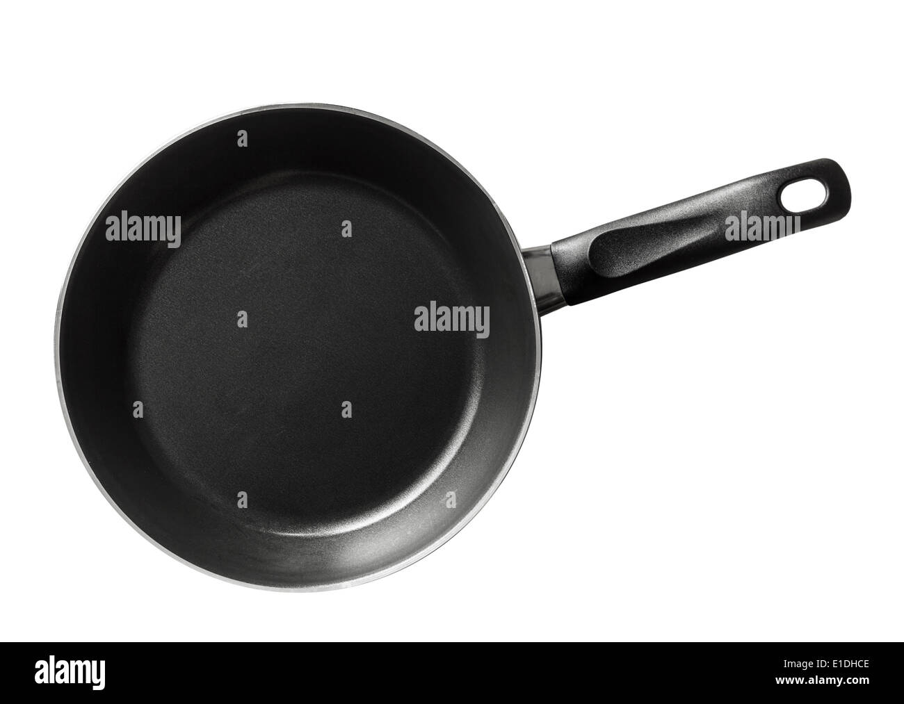 Moderne schwarze Pfanne isoliert auf weißem Hintergrund Stockfoto