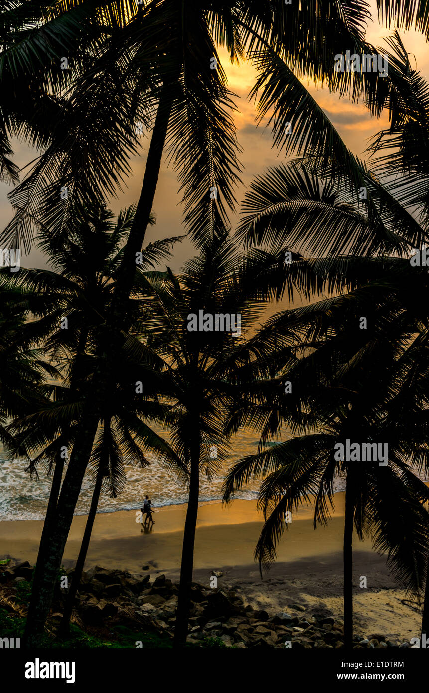 Unglaubliche indischen Stränden, schwarzen Strand Varkala. Kerala, Indien. Stockfoto