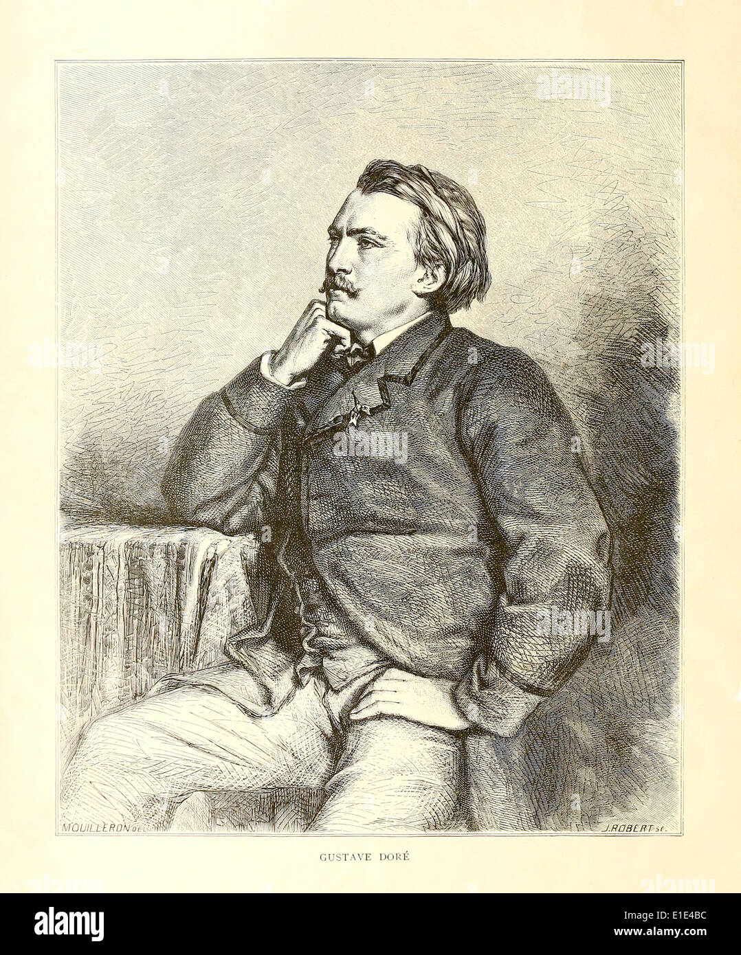 Paul Gustave Doré (1832–1883) Kupferstich des französischen Künstlers Mouilleron (aktiv im 19. Jahrhundert) nach einem Atelierfoto, das den berühmten französischen Illustrator, Kupferstecher und Maler zeigt, der für seine Illustrationen literarischer Klassiker bekannt ist. Frontispiece aus einer Bibelausgabe von 1880. Kredit: Privatsammlung / AF Fotografie Stockfoto