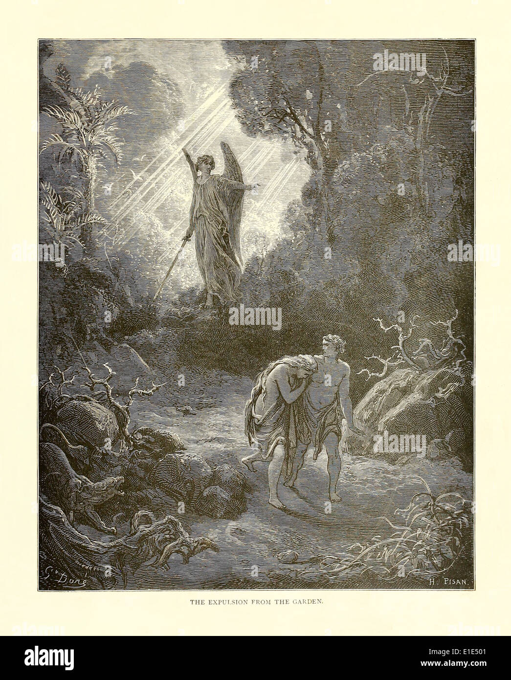 Die Vertreibung aus dem Garten Eden Illustration von Paul Gustave
