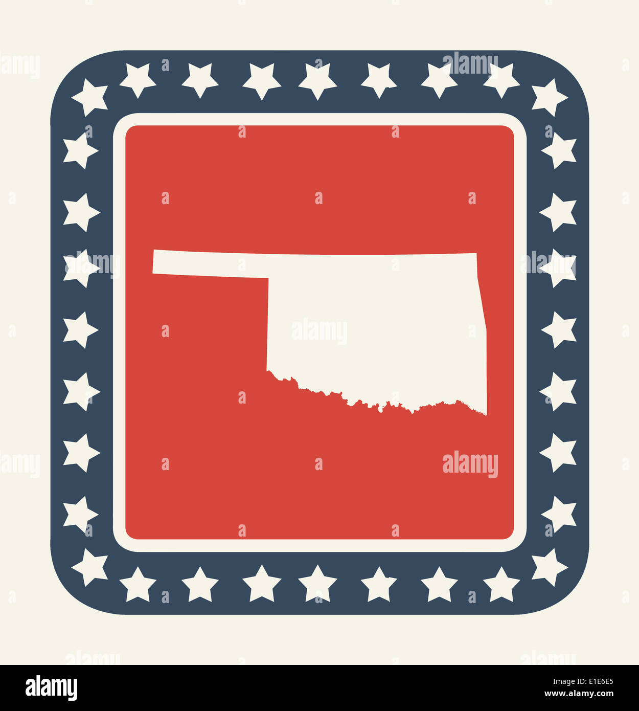 Oklahoma Zustand-Taste auf die amerikanische Flagge in flachen Web-Design-Stil, isoliert auf weißem Hintergrund. Stockfoto