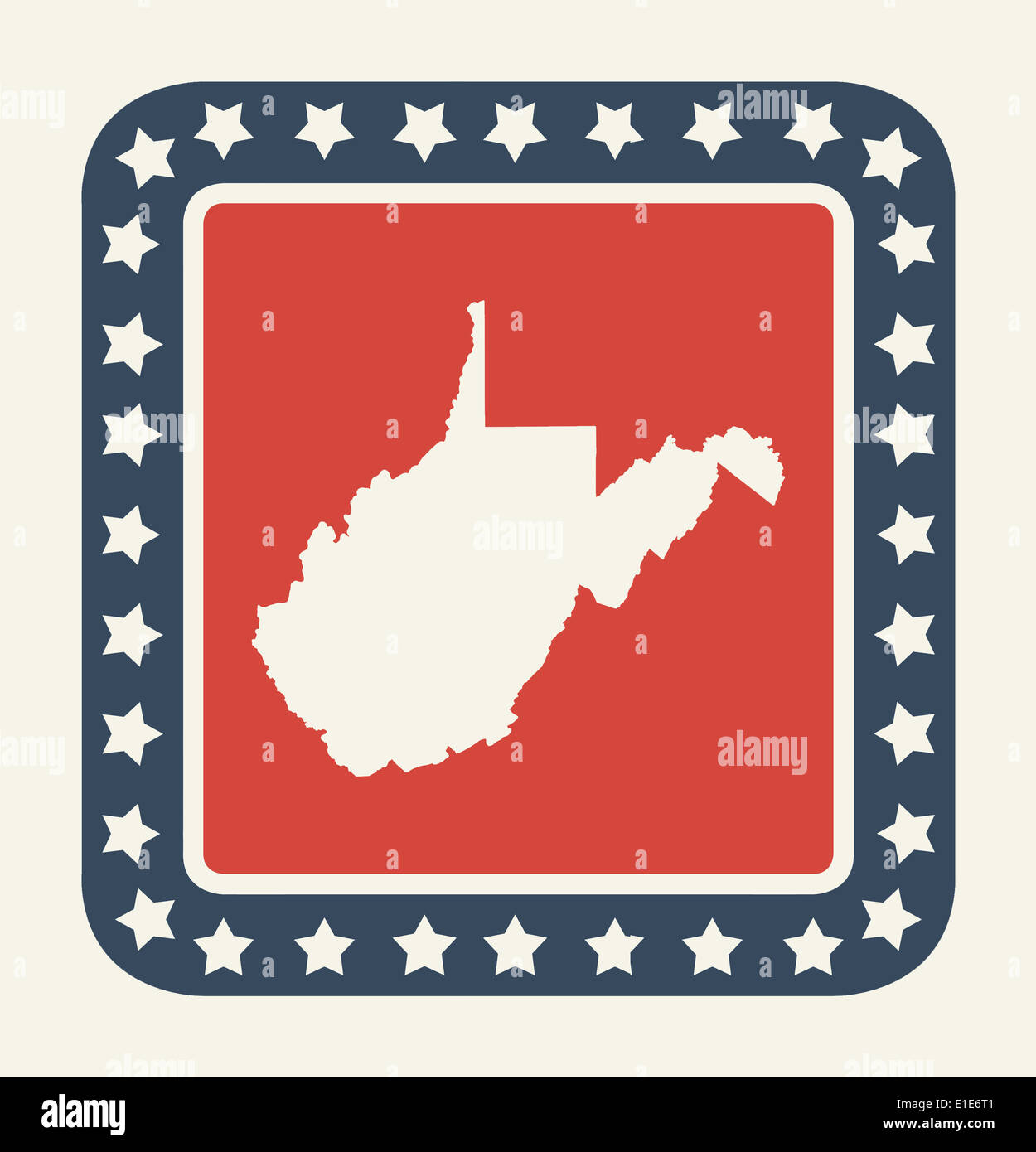 West Virginia State Taste auf amerikanische Flagge in flachen Web-Design-Stil, isoliert auf weißem Hintergrund. Stockfoto