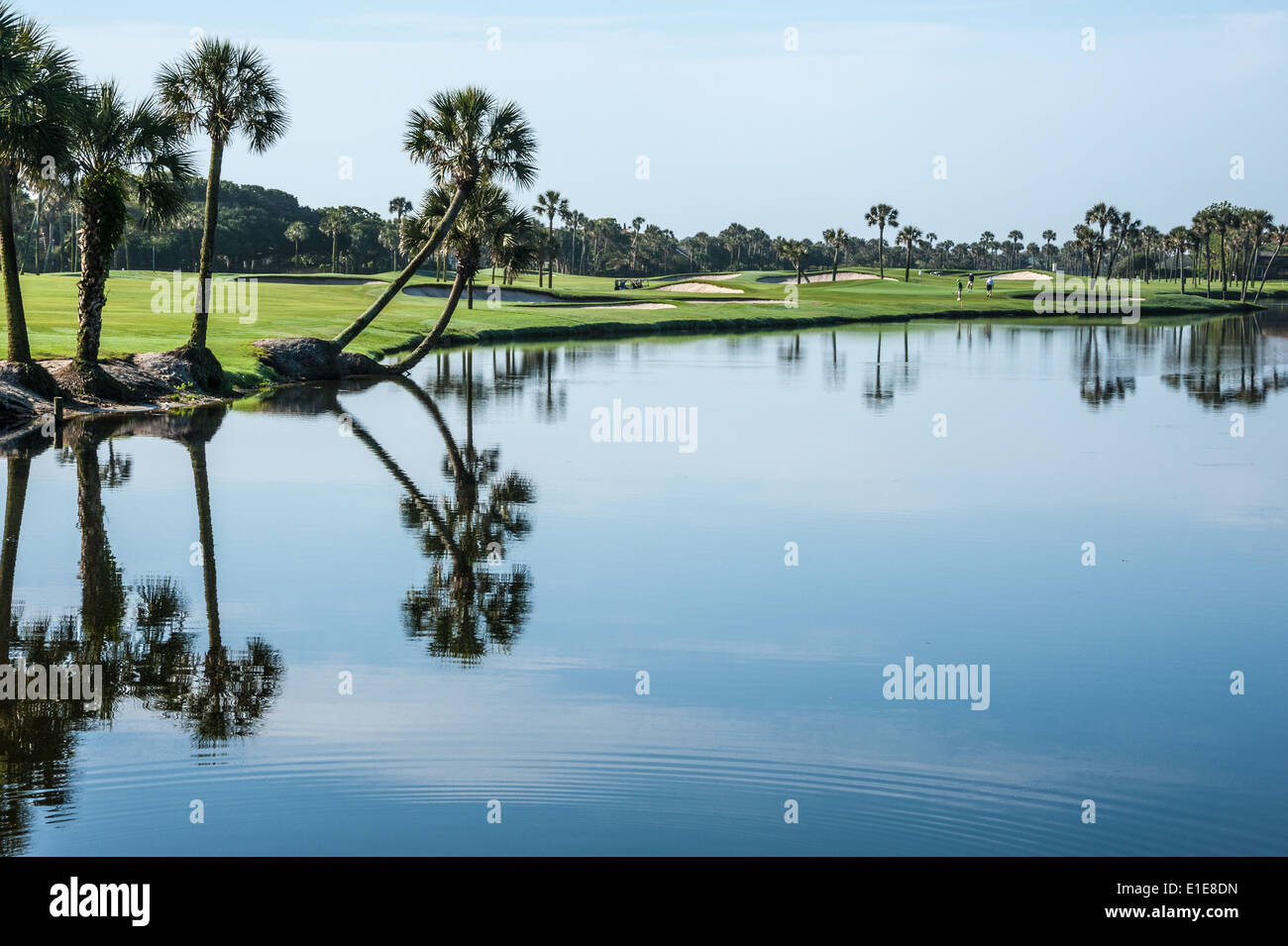Am frühen Morgen eine Runde Golf inmitten der subtropischen Schönheit von Ponte Vedra Beach, Florida, USA. Stockfoto
