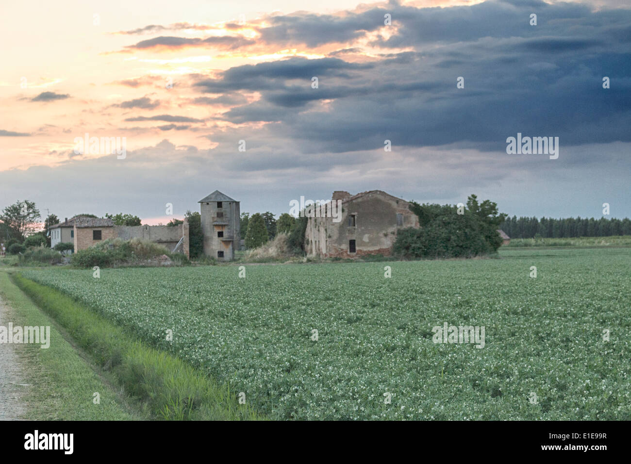Zerstörten Bauern Häuser im italienischen Landschaft Stockfoto
