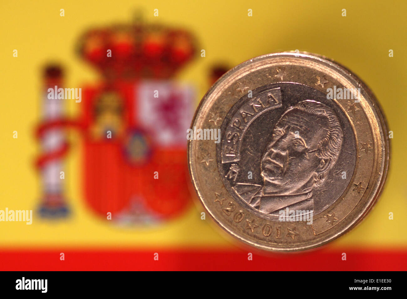 Spanisch-Euro-Münze (Rücken) mit einem Porträt von König Juan Carlos Stockfoto